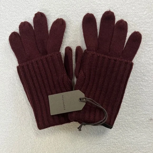 AllSaints Women\'s Cardigan Beanie and Cardigan Cuff Gloves, Dark Rust Red Epona Jacquard Cardigan COGNAC BROWN | ALLSAINTS US main image 2